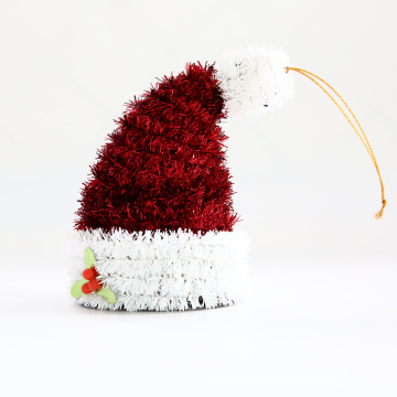 Factory Direct Sale Christmas Mini Glitter Hat 3D Frame PET Tinsel Hanging tree Decorations